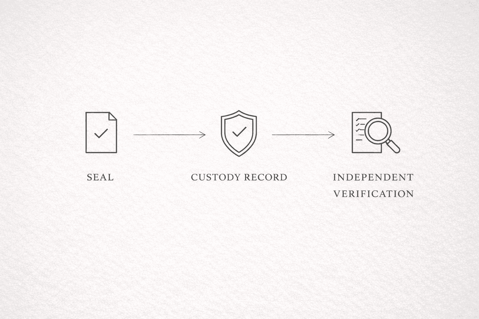 Three-step process: Seal → Custody Record → Independent Verification.