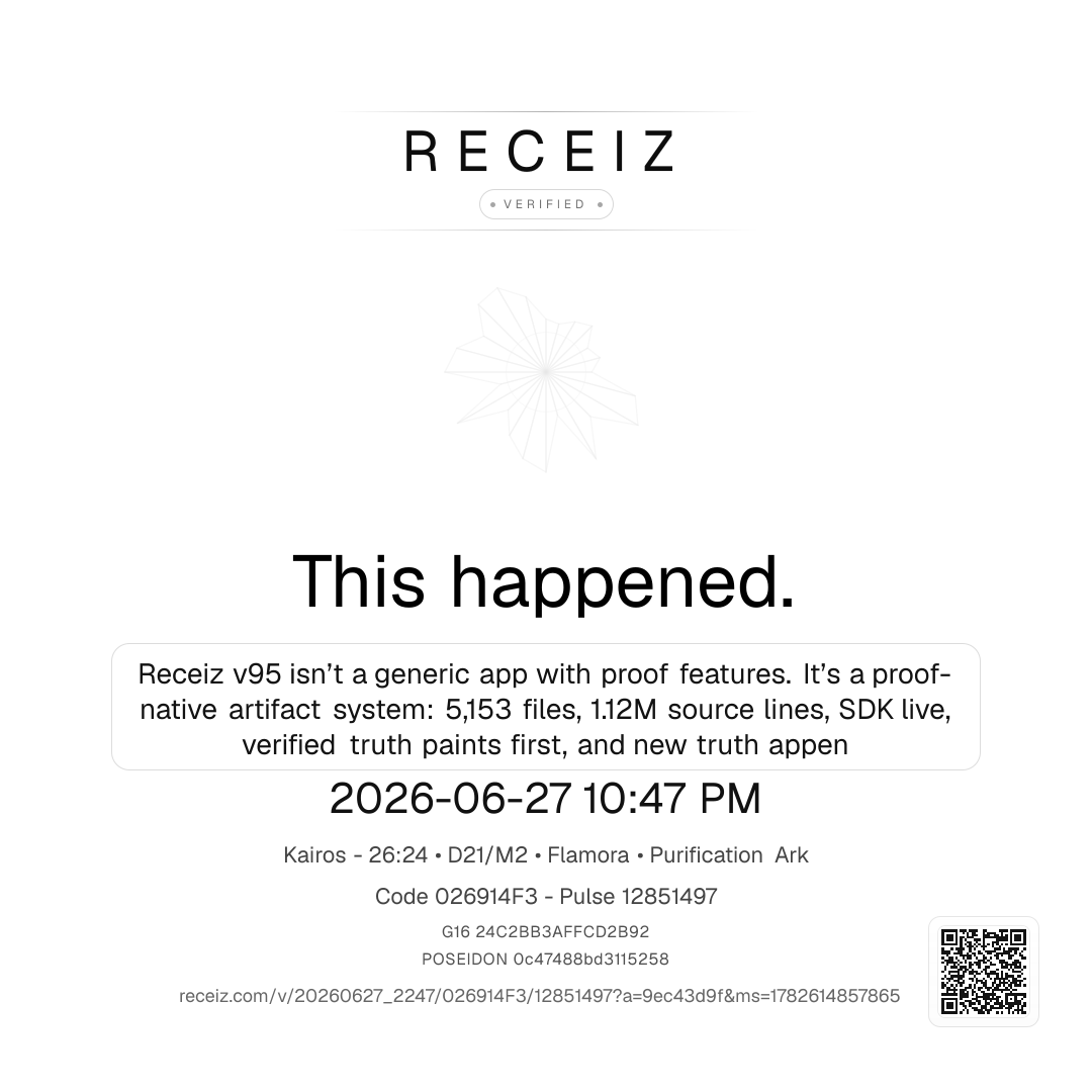 Software With Memory: Receiz v95 and the Proof-Native Artifact System artwork