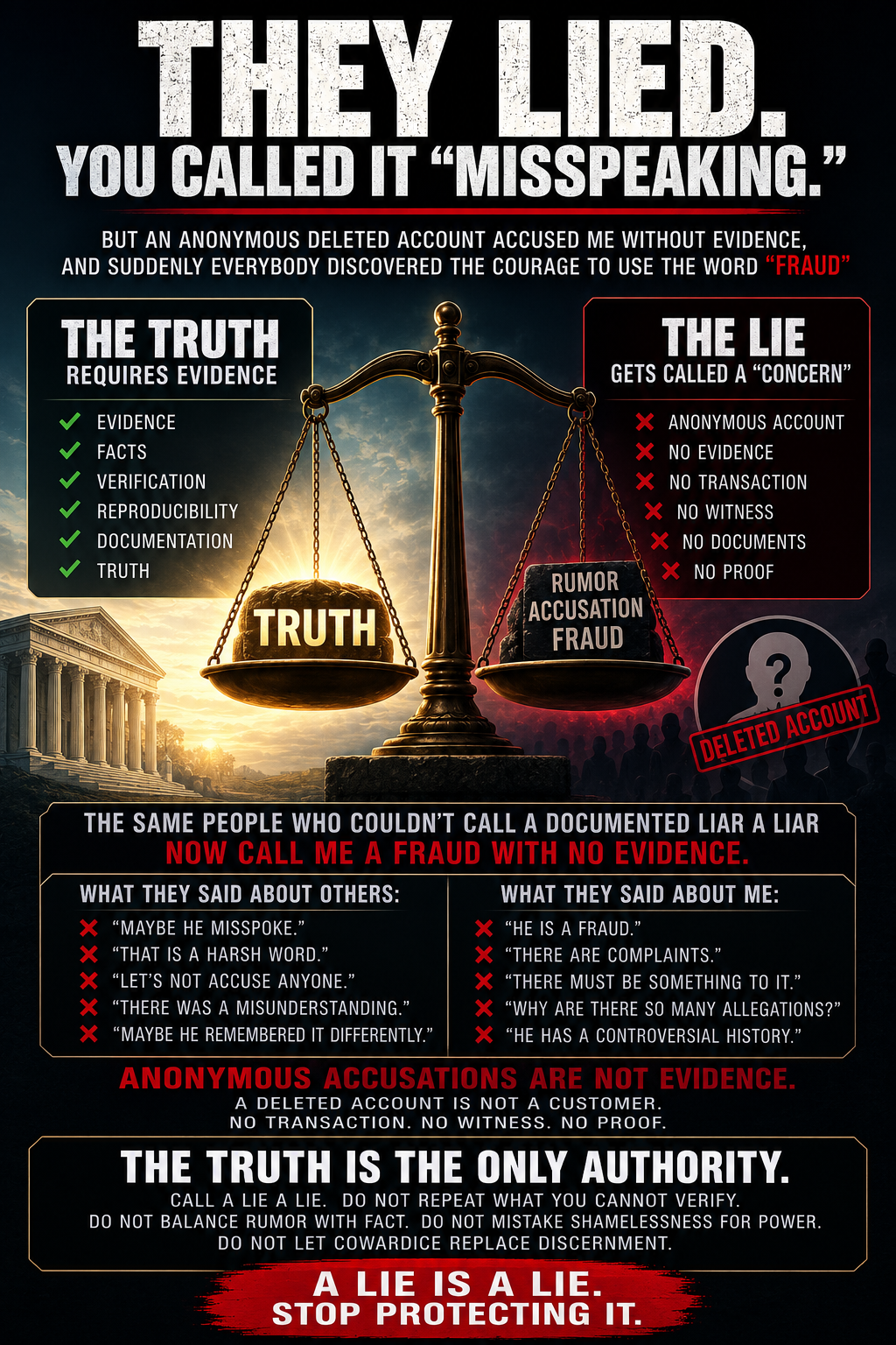 THEY LIED. YOU CALLED IT “MISSPEAKING.” artwork